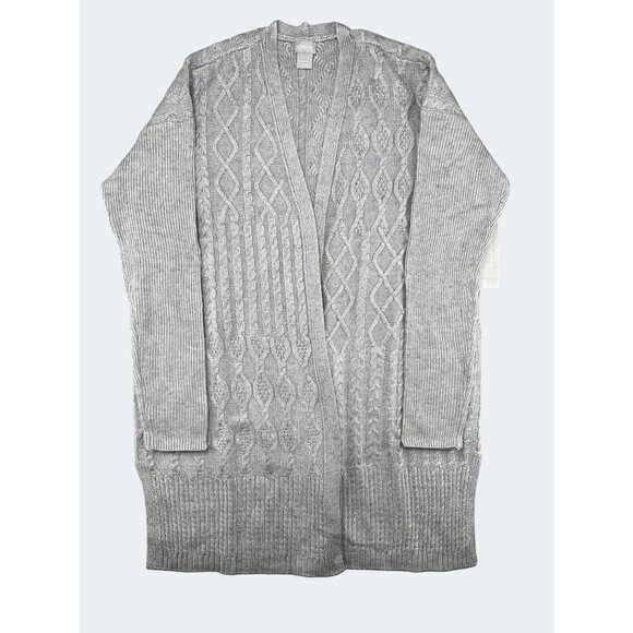 Chico's Cable Stitch Open Front Cardigan Sweater Gray Wool Cashmere Size 1 US M - Picture 5 of 16